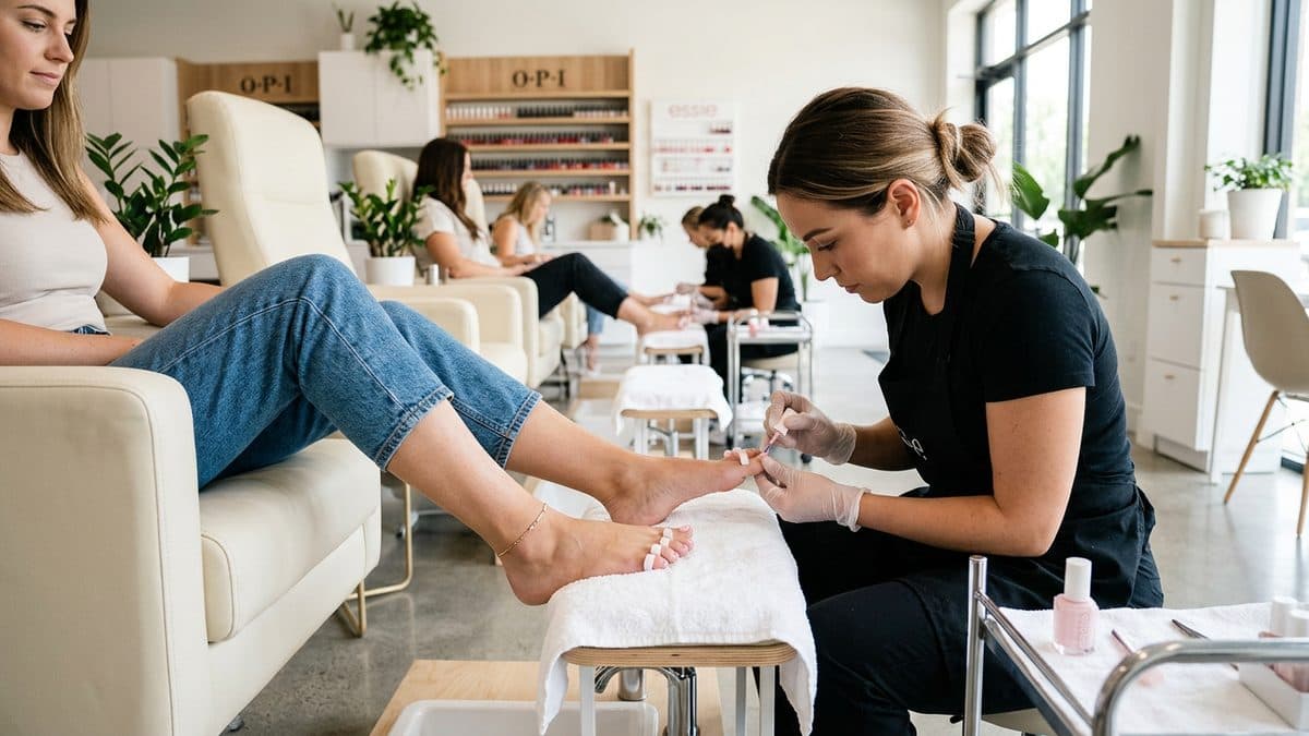 Profesional realizando una pedicura en un salón