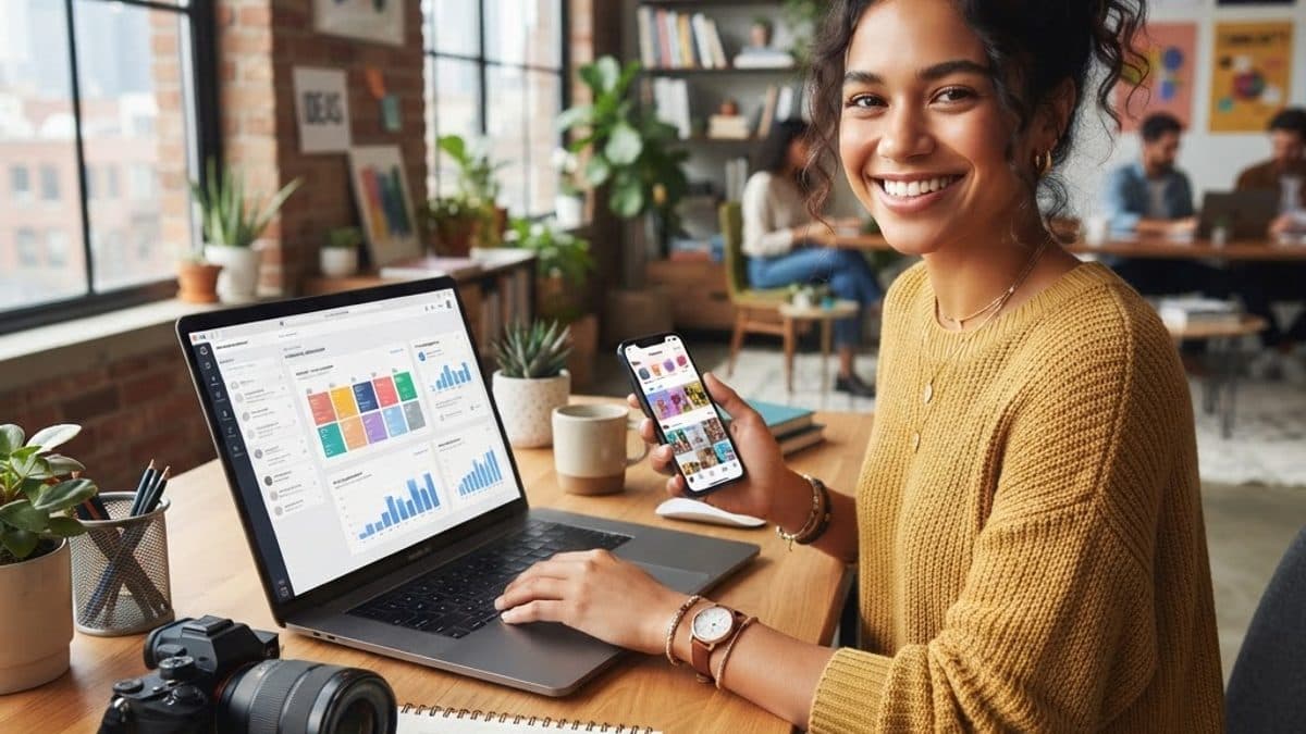 Community manager gestionando redes sociales desde una computadora en Uruguay