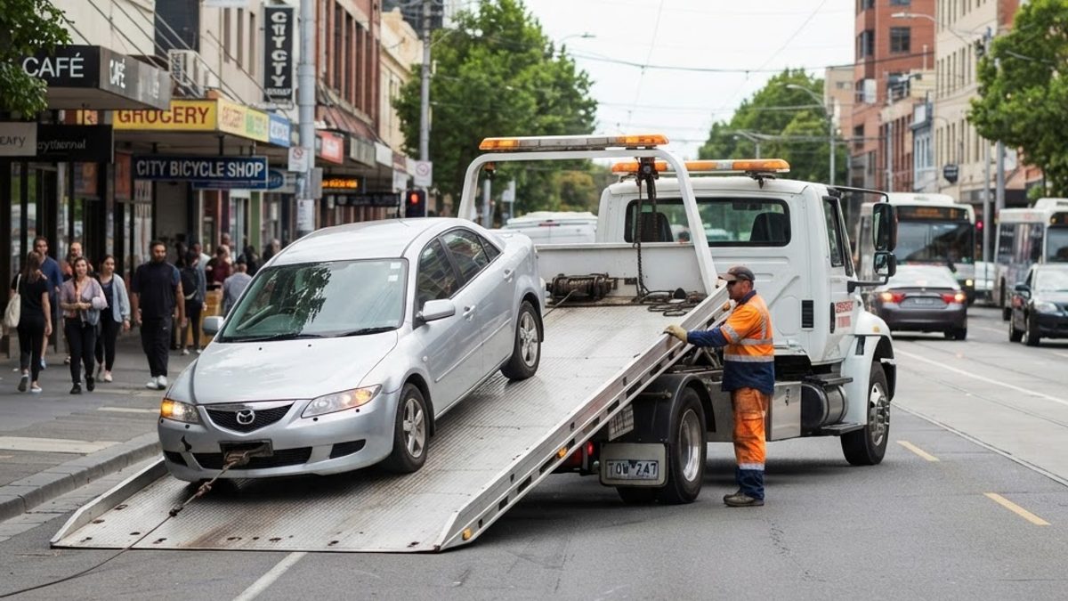 Grúa cargando un auto para remolque en Uruguay