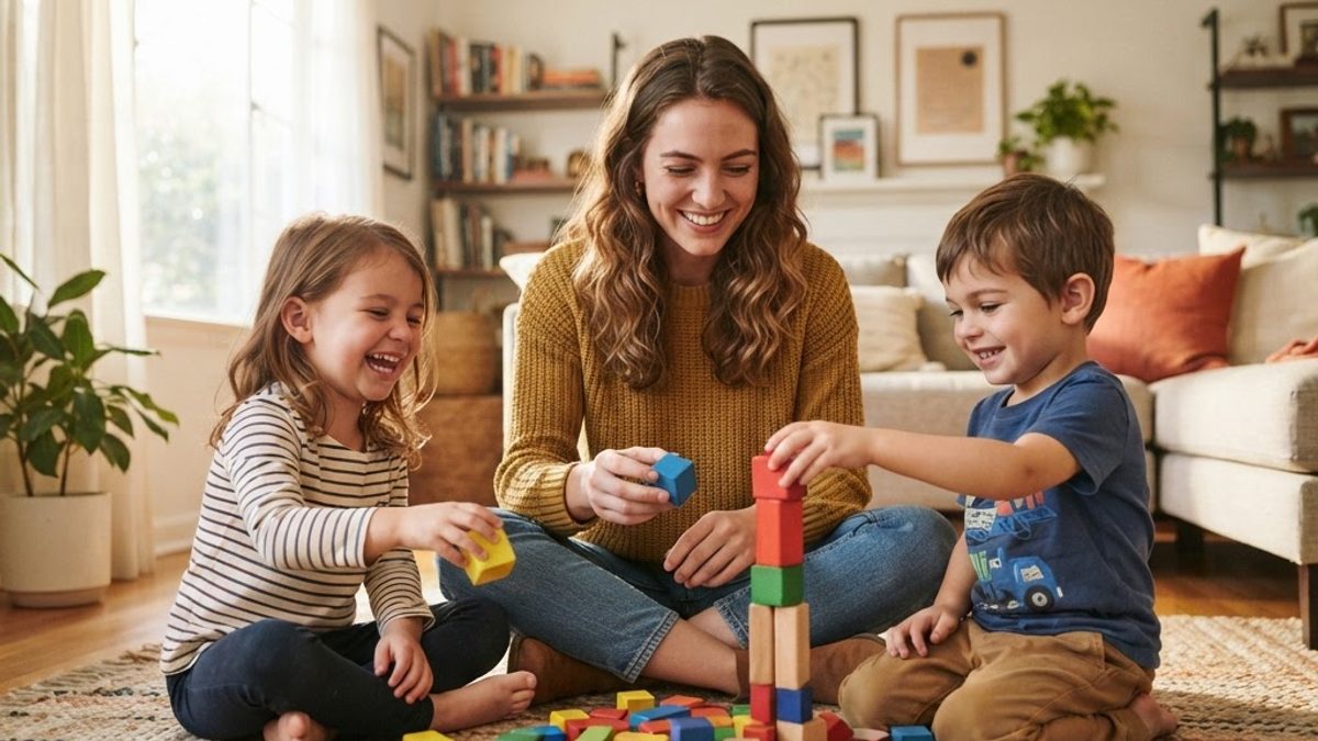 Niñera cuidando y jugando con un niño en Uruguay